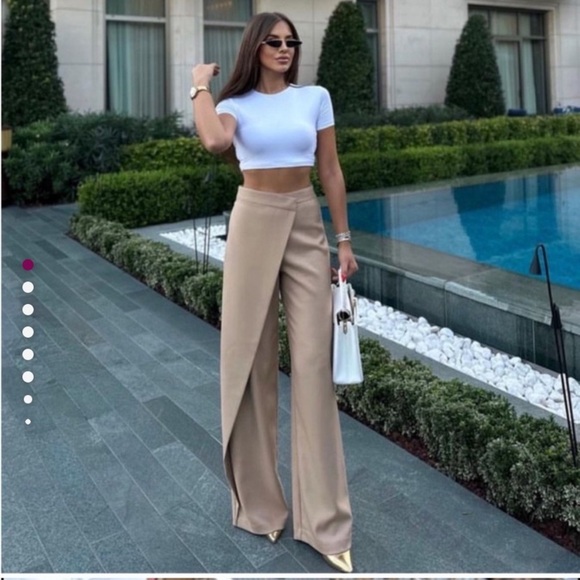 ZARA WOMAN LINEN BLEND PAREO PANTS TROUSERS LIGHT BEIGE S - Picture 3 of 7